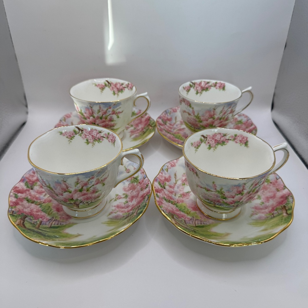 Royal Albert Blossom Time Bone China Countess Tea Cup and Saucer set of 4.